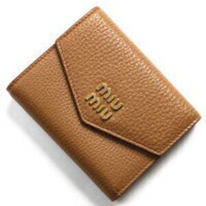 Miu Miu Vitello Dino Tri fold Wallet Caramel Brown